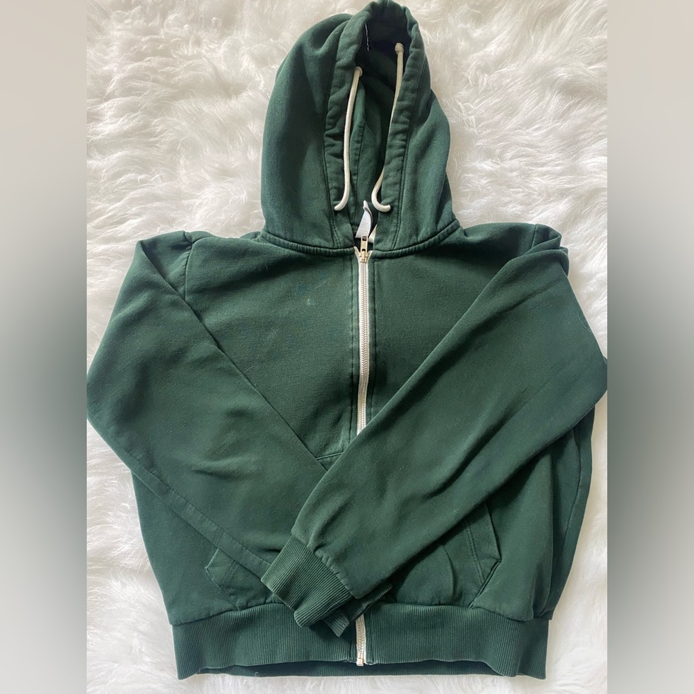 H & M Green Zipper Front Hoodie with Kangaroo Pouch Pockets